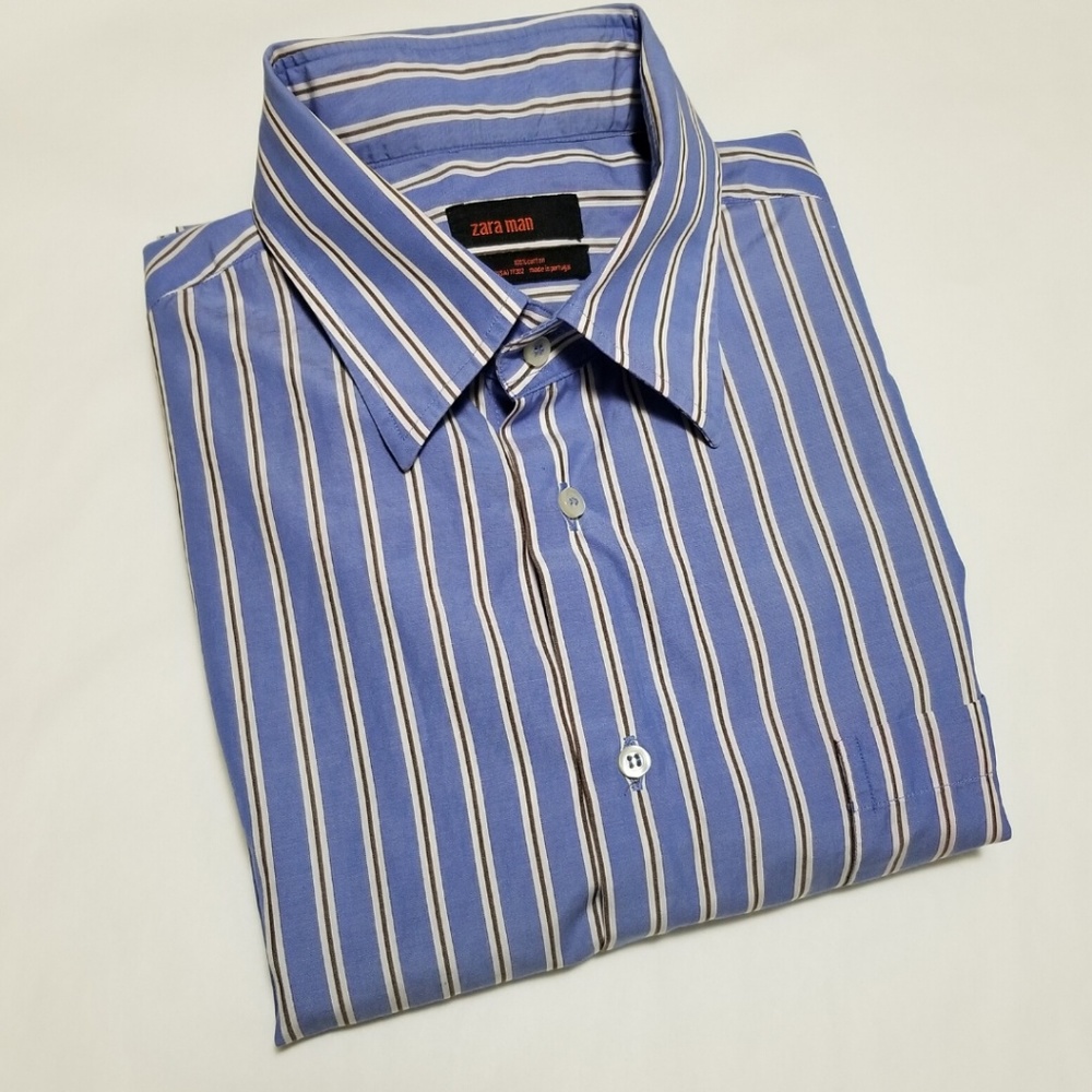 Zara Man Light Blue Striped Dress Shirt